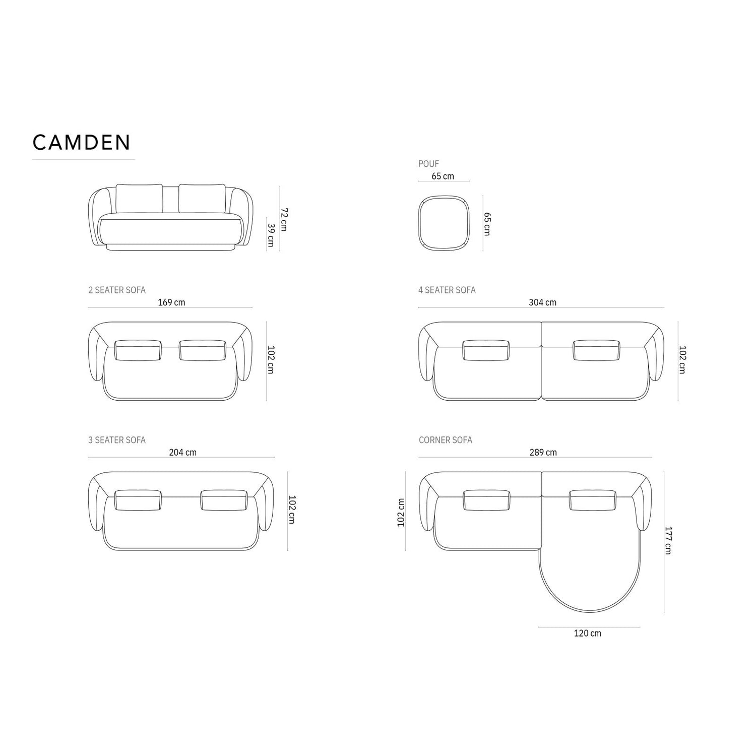Camden 3-Sitzer Sofa aus Samt oder Chenille, 204x102x72 cm von Cosmopolitan Design – Bild 2