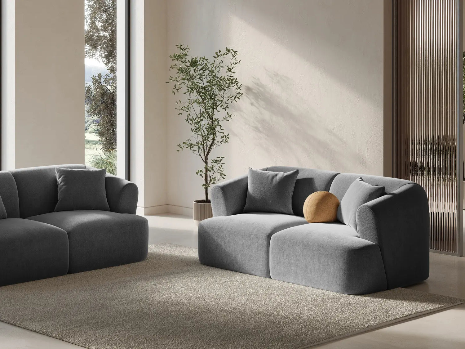Campi 2-Sitzer Sofa aus Samt in Grau (Vogue 15), 180x90x70 cm von Cosmopolitan Design – Bild 2