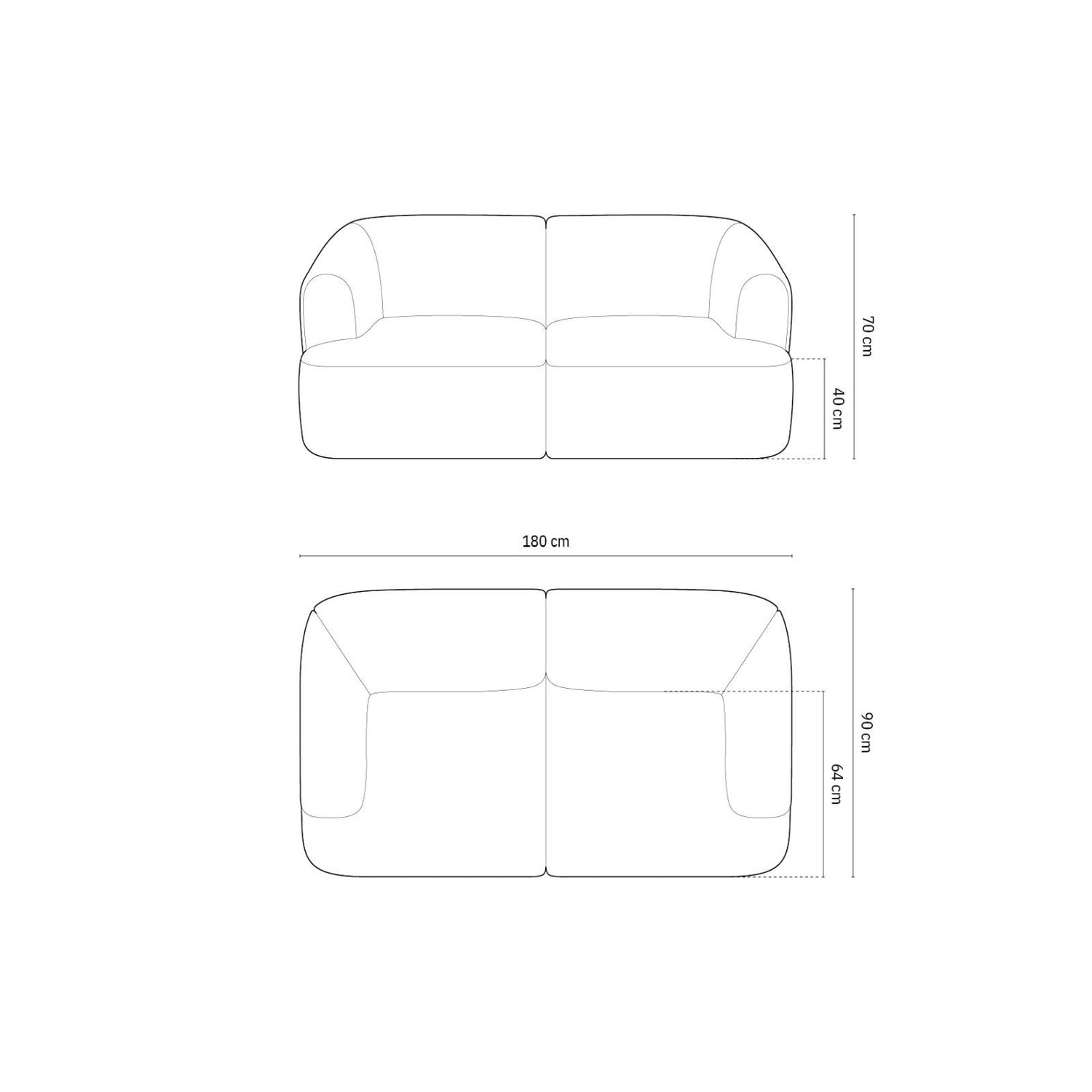 Campi 2-Sitzer Sofa aus Samt oder Strukturstoff, 180x90x70 cm von Cosmopolitan Design – Bild 3
