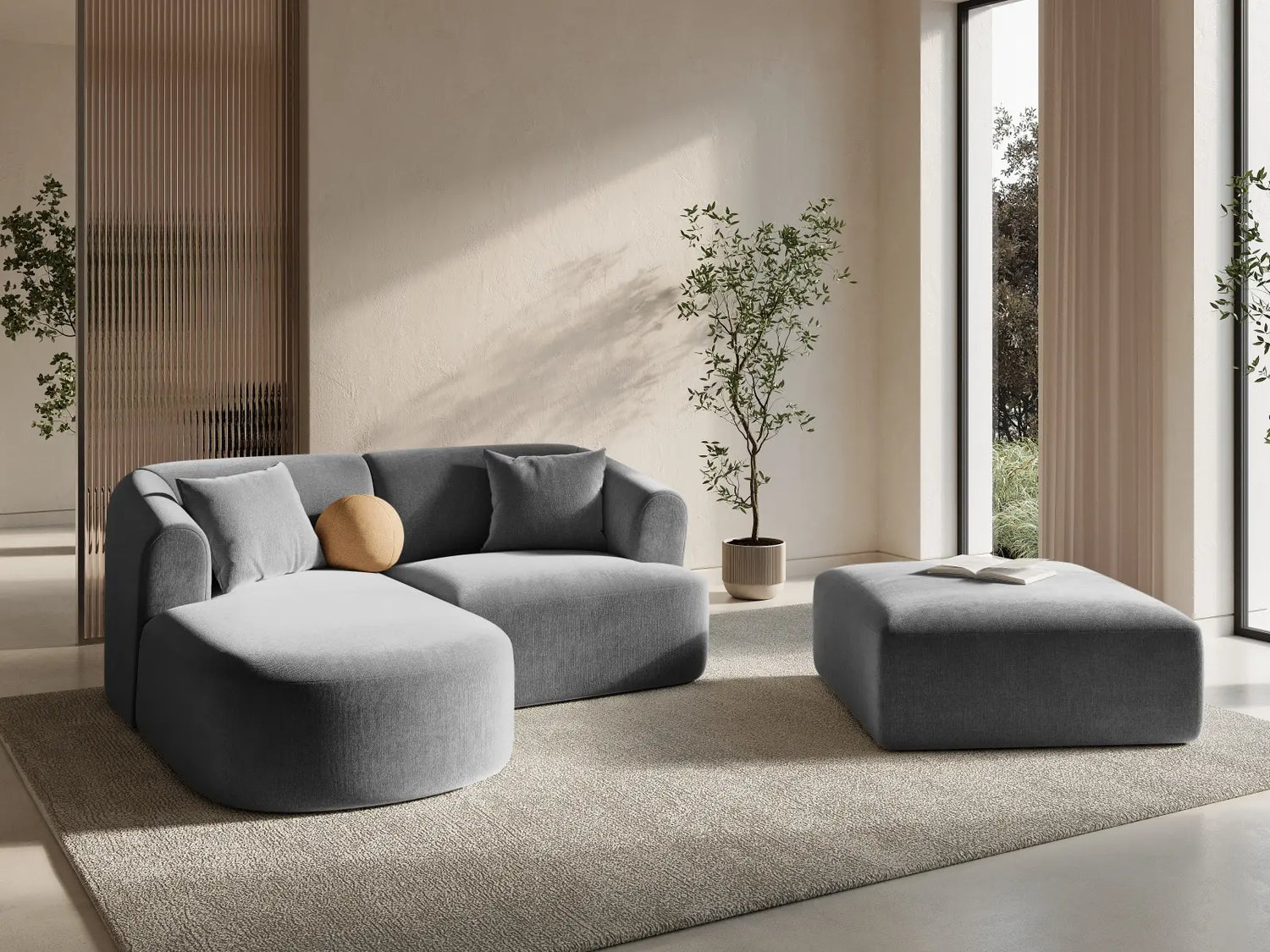 Campi 3-Sitzer Ecksofa, Linke Seite, aus Samt in Grau (Vogue 15), 180x156x70 cm von Cosmopolitan Design – Bild 2