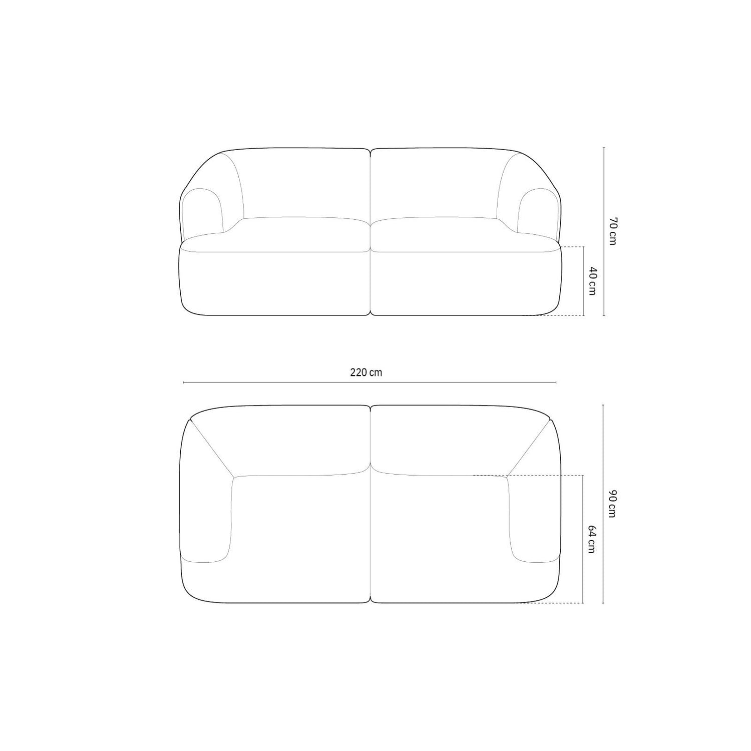 Campi 3-Sitzer Sofa aus Cord in Elfenbein (Lincoln 01D), 220x90x70 cm von Cosmopolitan Design – Bild 2