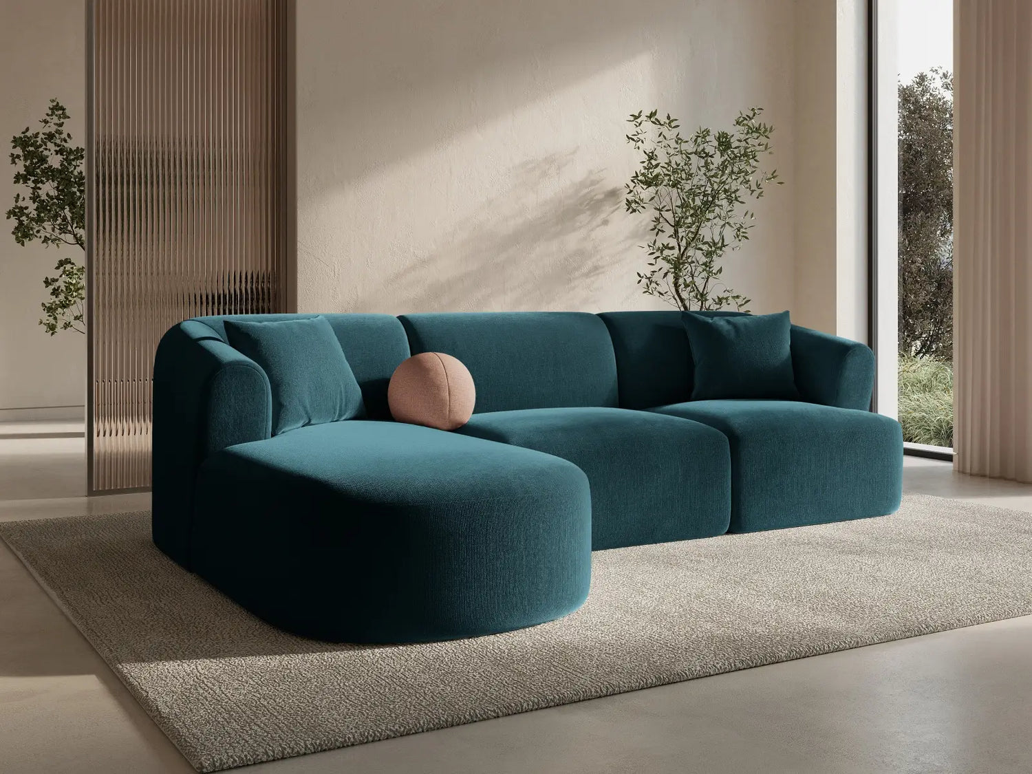 Campi 4-Sitzer Ecksofa, Linke Seite, aus Samt in Tiefes Petrol (Vogue 13), 256x156x70 cm von Cosmopolitan Design – Bild 2