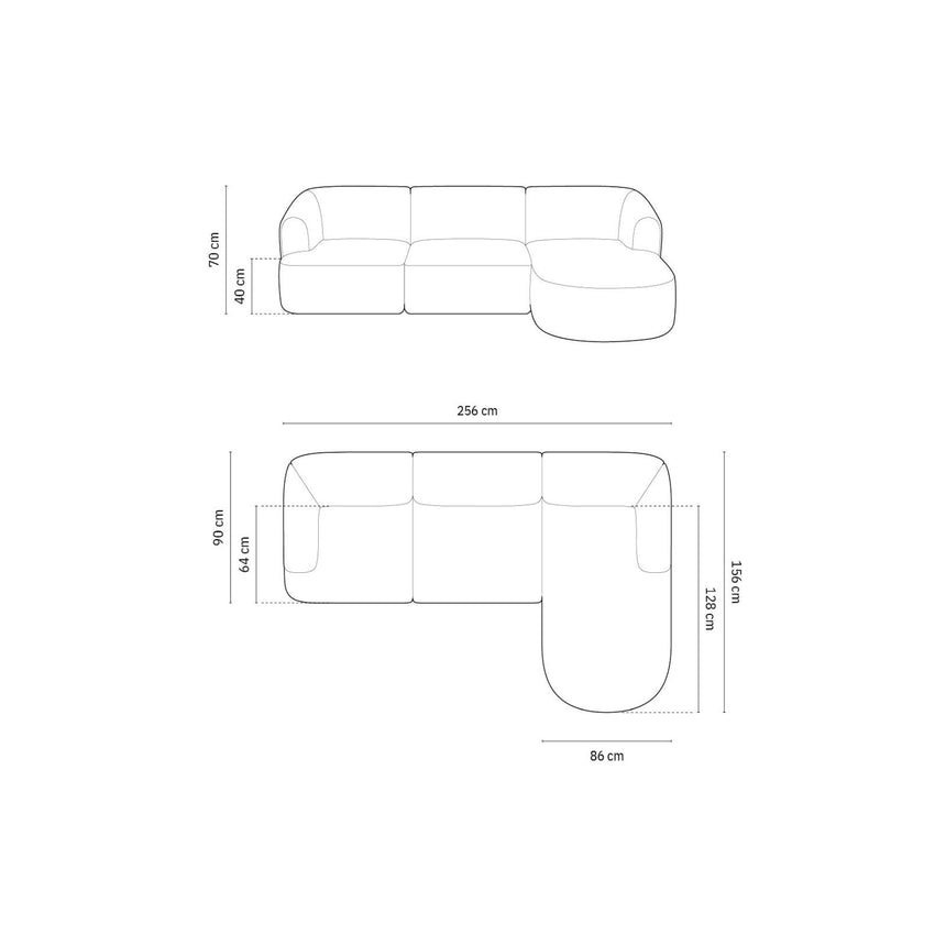 Campi 4-Sitzer Ecksofa, Rechte Seite, aus Cord in Cappuccino (Lincoln 09D), 256x156x70 cm von Cosmopolitan Design – Bild 2