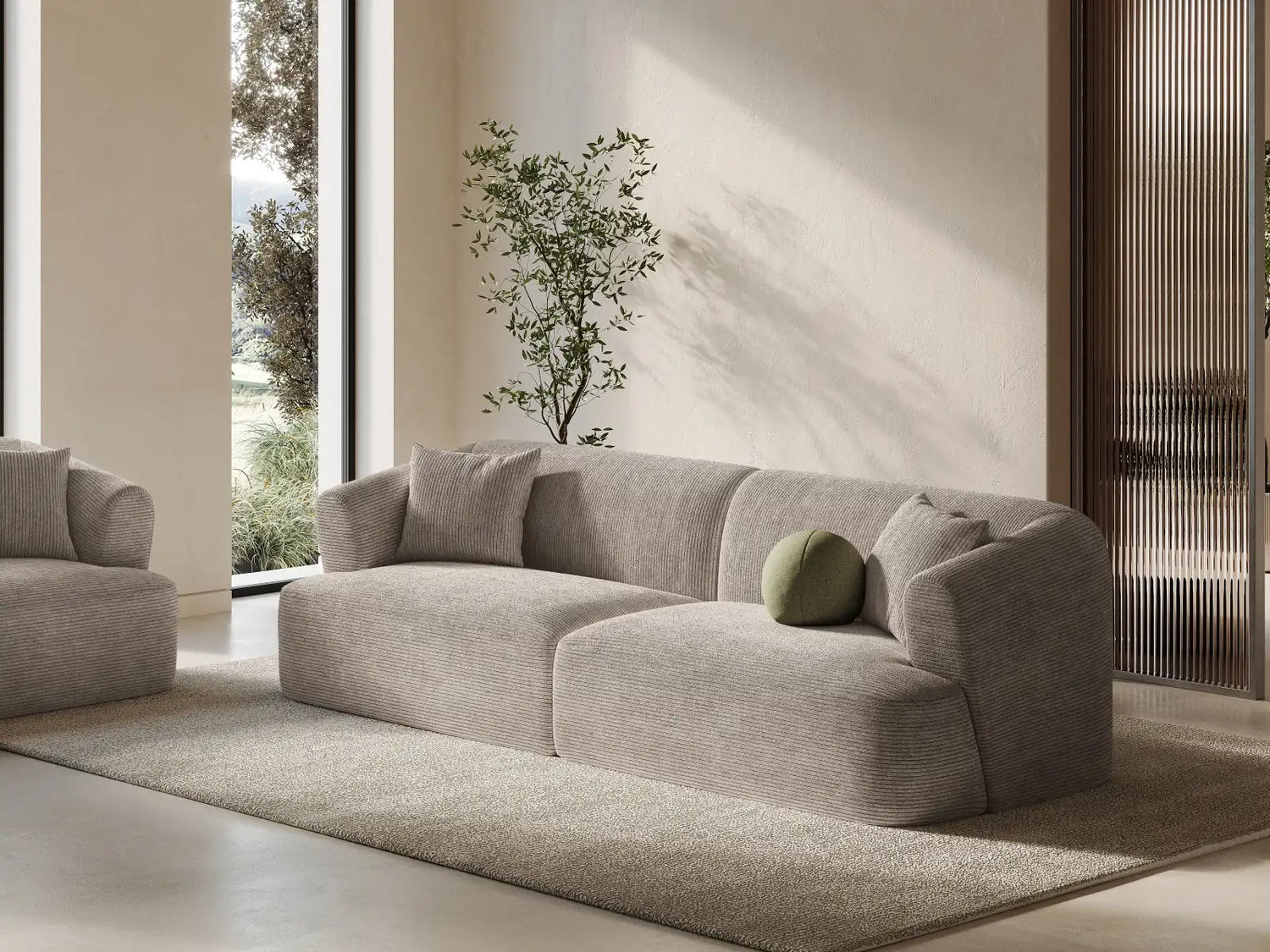Campi 4-Sitzer Sofa aus Cord in Cappuccino (Lincoln 09D), 255x90x70 cm von Cosmopolitan Design – Bild 2