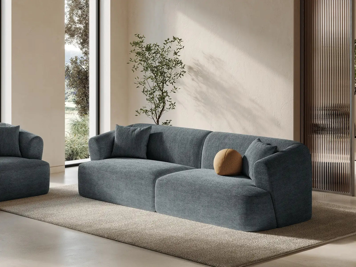 Campi 4-Sitzer Sofa aus Cord in Dunkelgrau (Lincoln 94D), 255x90x70 cm von Cosmopolitan Design – Bild 2