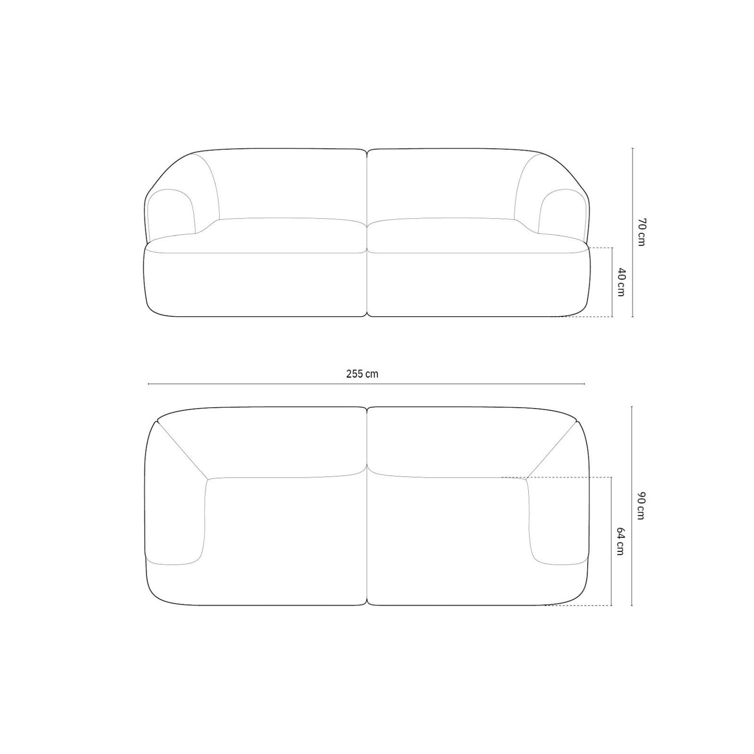 Campi 4-Sitzer Sofa aus Samt, Cord oder Strukturstoff, 255x90x70 cm von Cosmopolitan Design – Bild 3