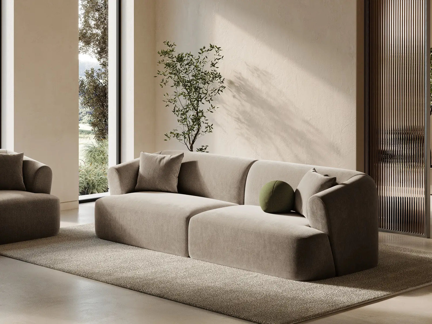 Campi 4-Sitzer Sofa aus Samt in Dunkelbeige (Vogue 3), 255x90x70 cm von Cosmopolitan Design – Bild 2