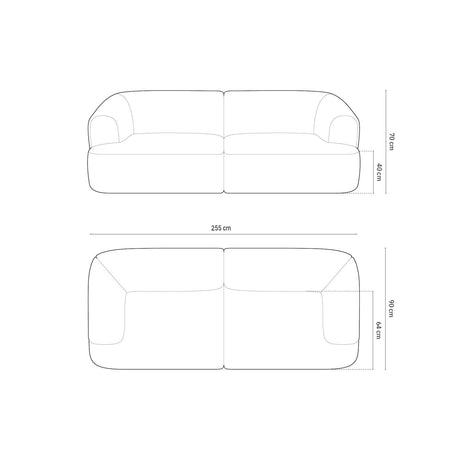Campi 4-Sitzer Sofa aus Samt in Grau (Vogue 15), 255x90x70 cm von Cosmopolitan Design – Bild 3