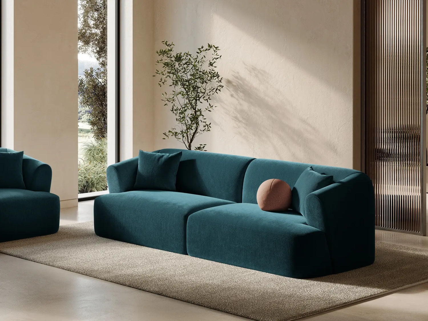 Campi 4-Sitzer Sofa aus Samt in Tiefes Petrol (Vogue 13), 255x90x70 cm von Cosmopolitan Design – Bild 2