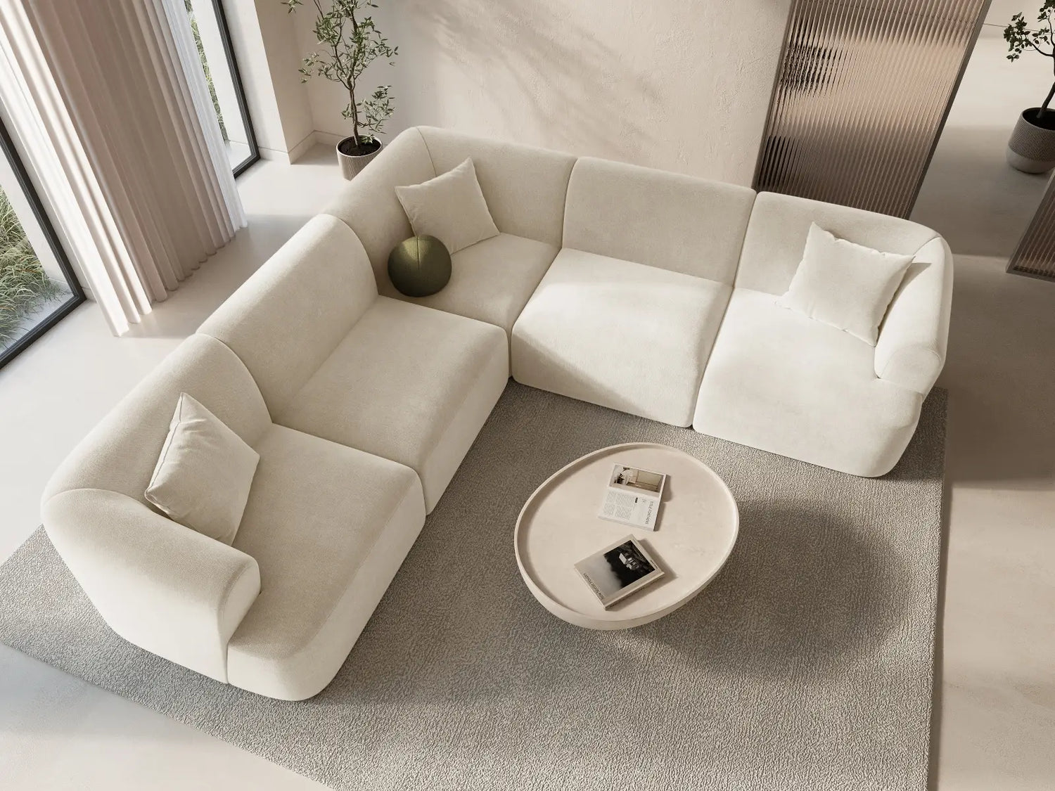 Campi 6-Sitzer Ecksofa, symmetrisch, aus Samt, Cord oder Strukturstoff, 255x255x70 cm von Cosmopolitan Design – Bild 2