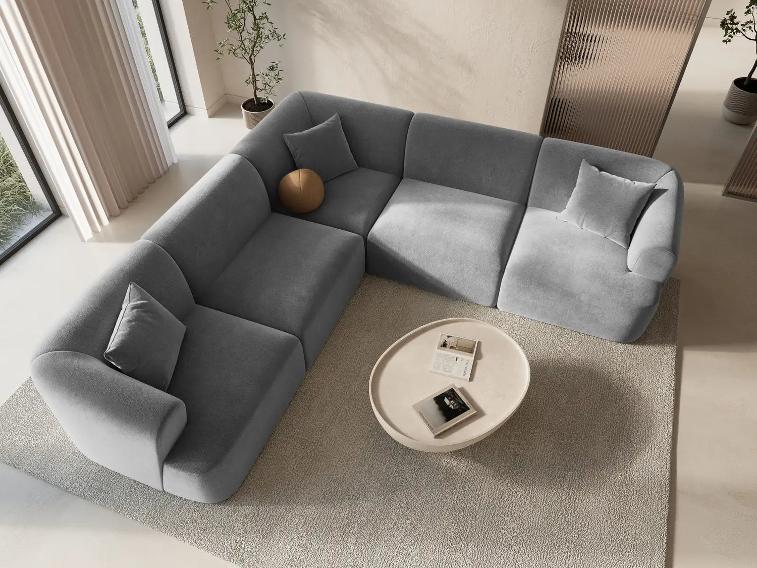 Campi 6-Sitzer Ecksofa, symmetrisch, aus Samt in Grau (Vogue 15), 255x255x70 cm von Cosmopolitan Design – Bild 2