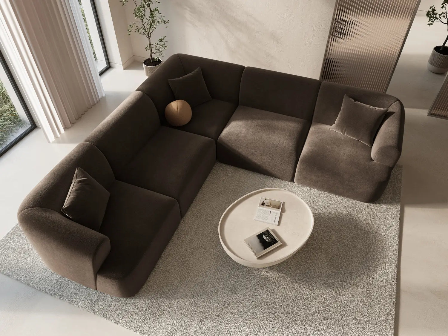 Campi 6-Sitzer Ecksofa, symmetrisch, aus Samt in Schokolade (Vogue 6), 255x255x70 cm von Cosmopolitan Design – Bild 2