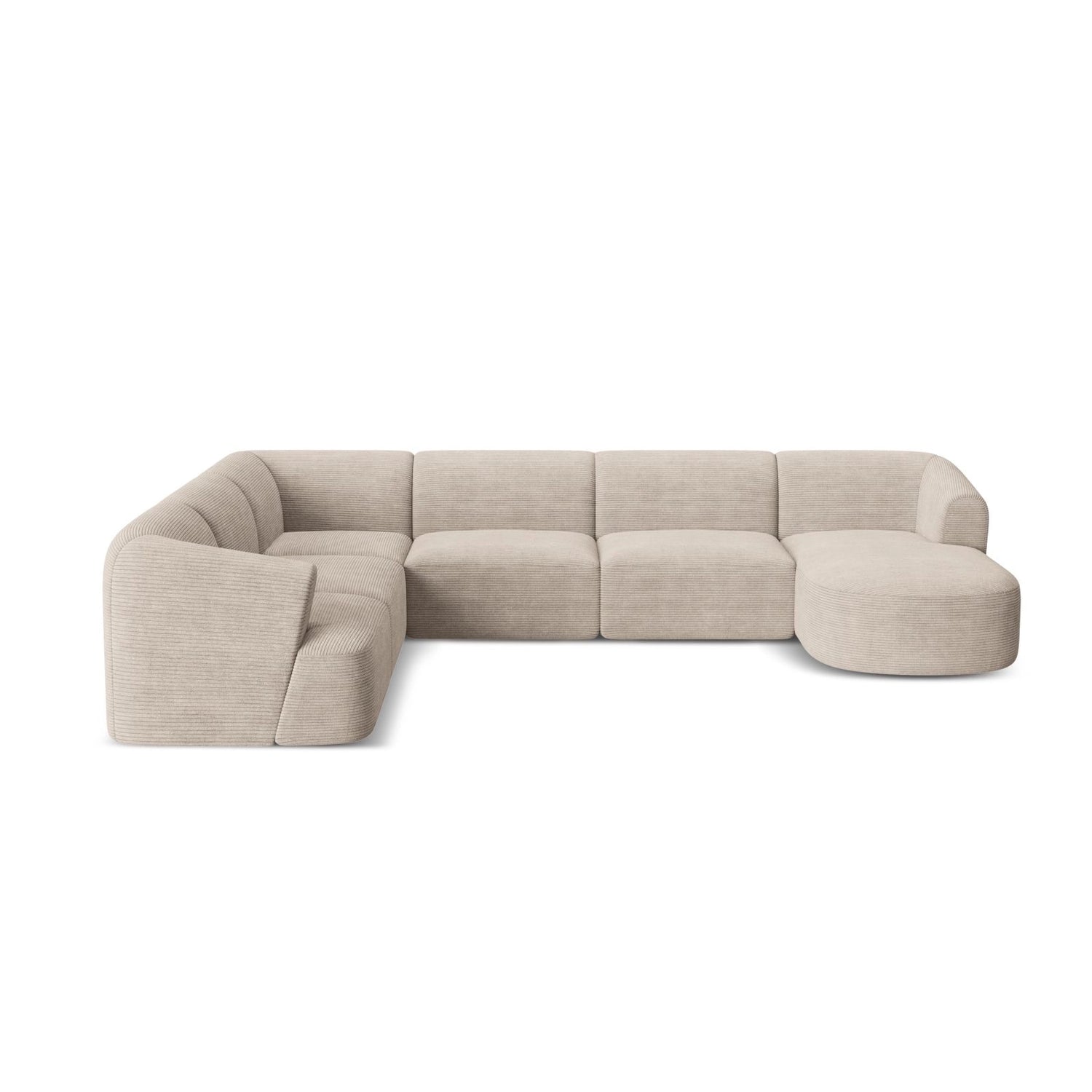 Campi 7-Sitzer Panorama Ecksofa, Linke Seite, aus Cord in Cappuccino (Lincoln 09D), Beine aus Schwarzes Plastik, 330x255x70 cm von Cosmopolitan Design – Bild 5
