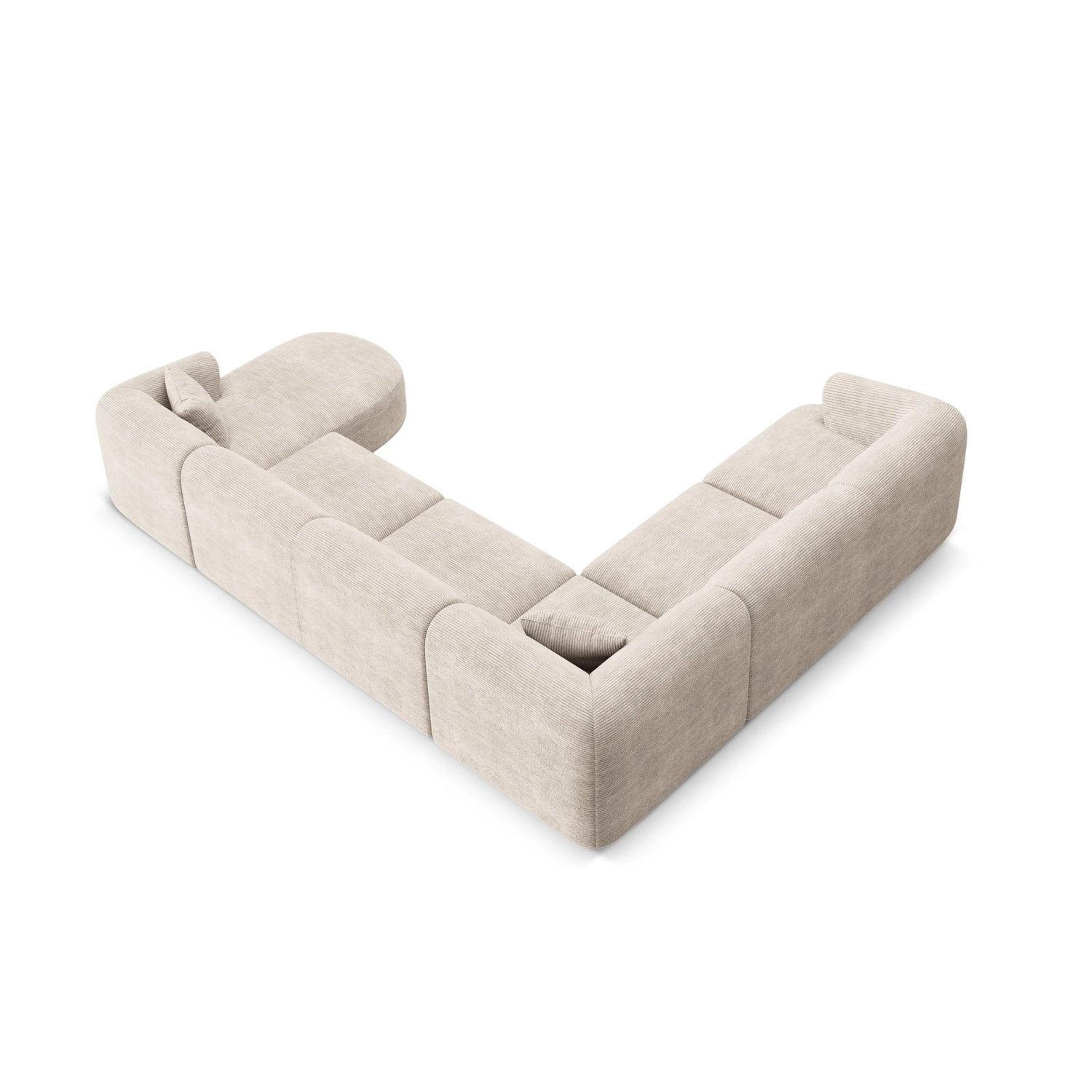 Campi 7-Sitzer Panorama Ecksofa, Linke Seite, aus Cord in Cappuccino (Lincoln 09D), Beine aus Schwarzes Plastik, 330x255x70 cm von Cosmopolitan Design – Bild 6