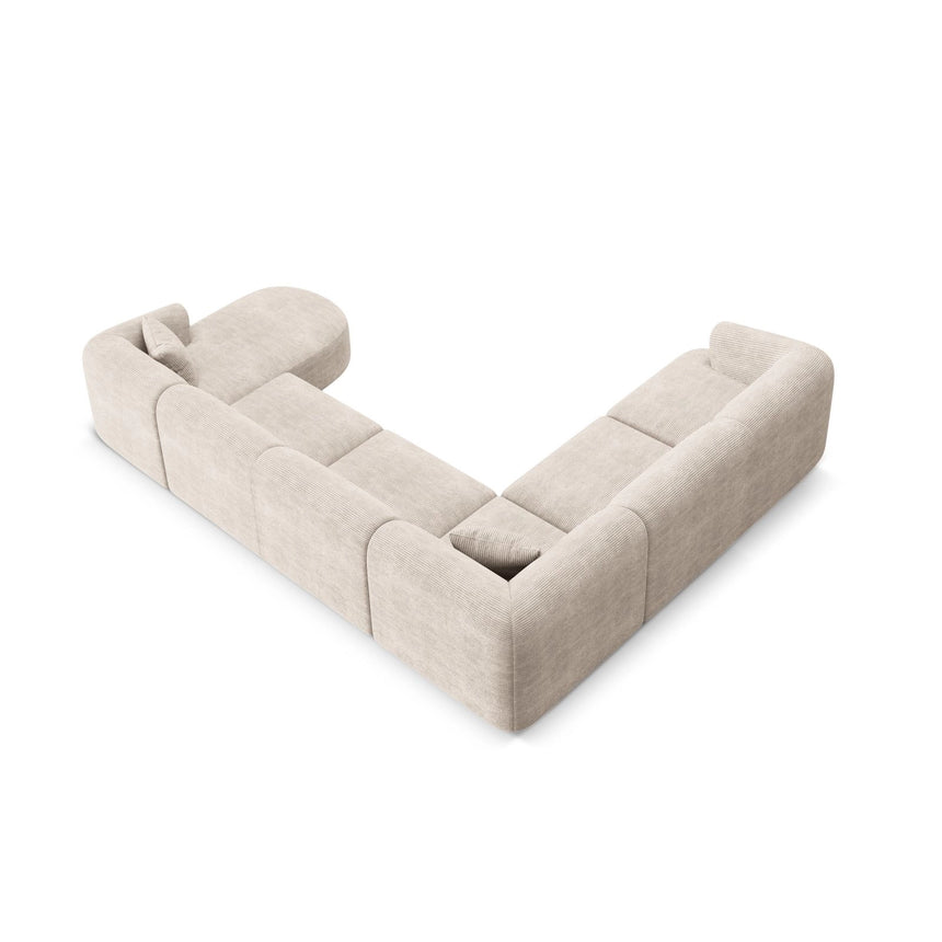 Campi 7-Sitzer Panorama Ecksofa, Linke Seite, aus Cord in Cappuccino (Lincoln 09D), Beine aus Schwarzes Plastik, 330x255x70 cm von Cosmopolitan Design – Bild 6