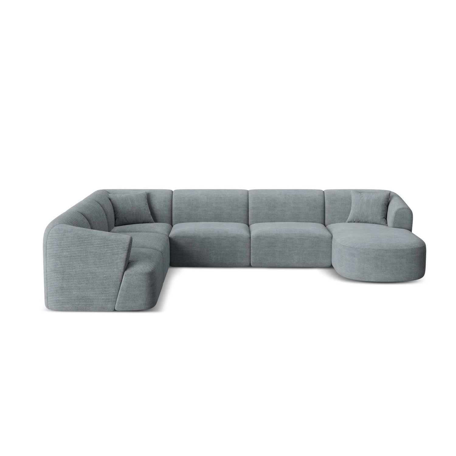 Campi 7-Sitzer Panorama Ecksofa, Linke Seite, aus Cord in Dunkelgrau (Lincoln 94D), Beine aus Schwarzes Plastik, 330x255x70 cm von Cosmopolitan Design – Bild 1