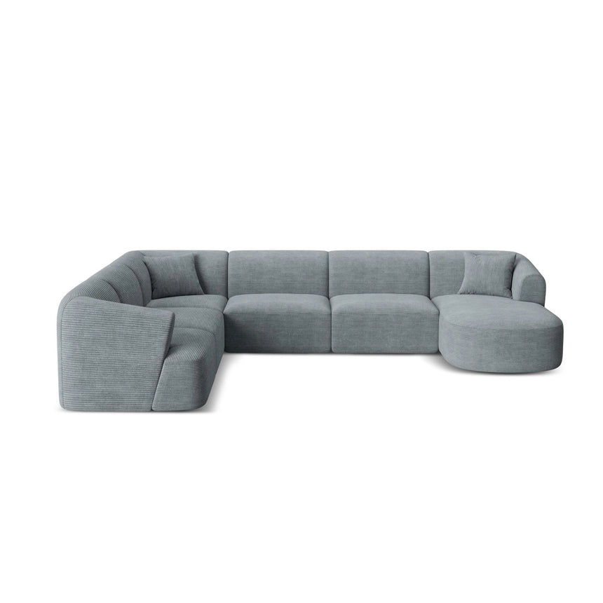 Campi 7-Sitzer Panorama Ecksofa, Linke Seite, aus Cord in Dunkelgrau (Lincoln 94D), Beine aus Schwarzes Plastik, 330x255x70 cm von Cosmopolitan Design – Bild 1