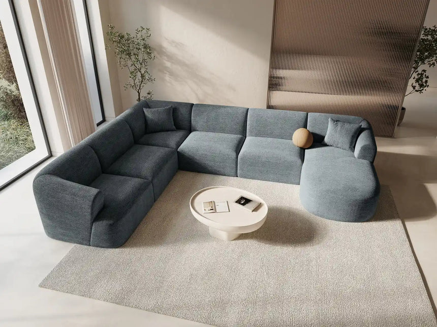 Campi 7-Sitzer Panorama Ecksofa, Linke Seite, aus Cord in Dunkelgrau (Lincoln 94D), Beine aus Schwarzes Plastik, 330x255x70 cm von Cosmopolitan Design – Bild 2