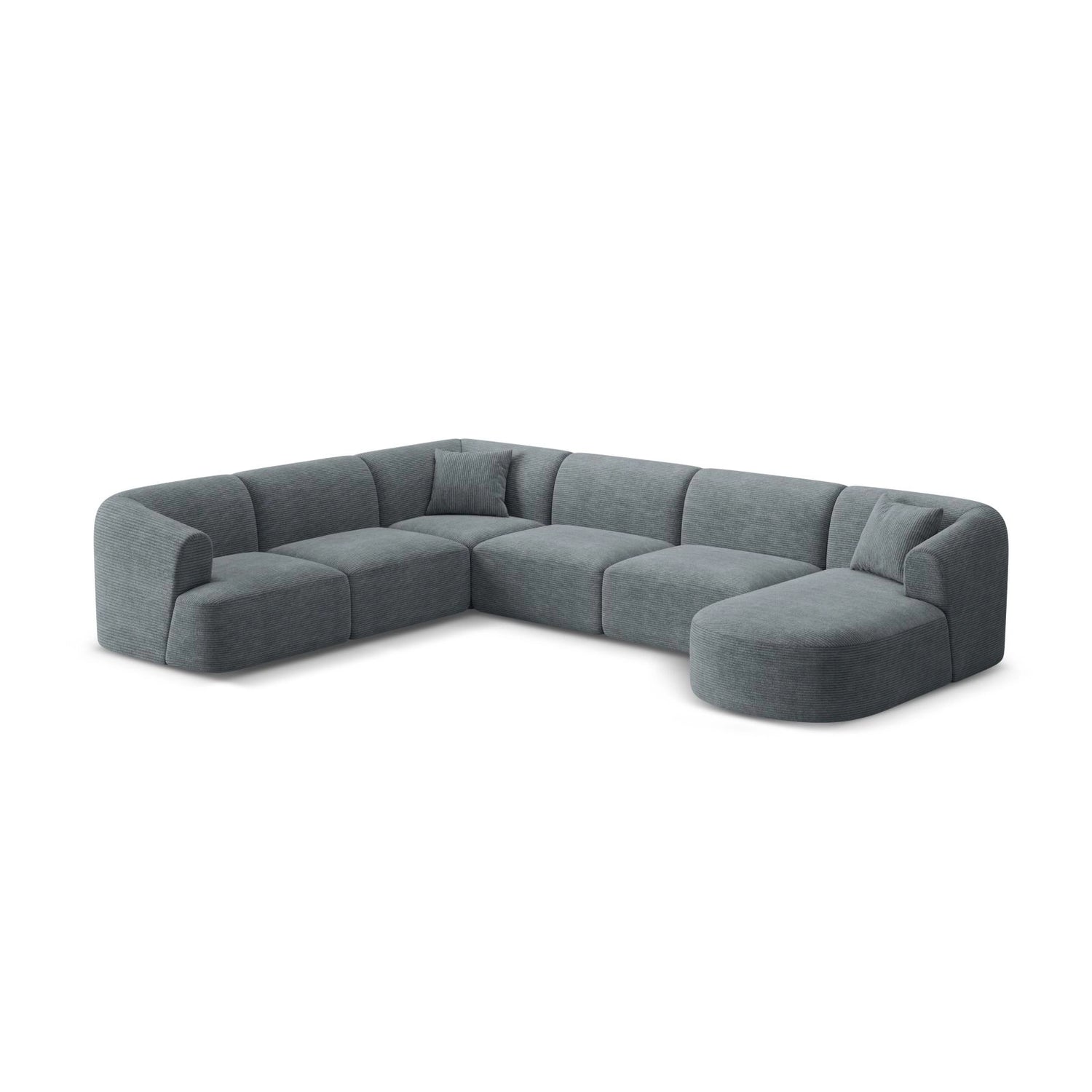 Campi 7-Sitzer Panorama Ecksofa, Linke Seite, aus Cord in Dunkelgrau (Lincoln 94D), Beine aus Schwarzes Plastik, 330x255x70 cm von Cosmopolitan Design – Bild 4