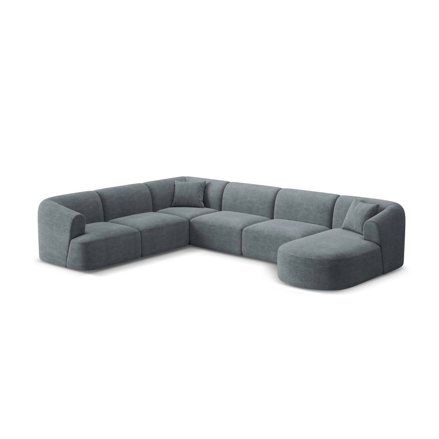 Campi 7-Sitzer Panorama Ecksofa, Linke Seite, aus Cord in Dunkelgrau (Lincoln 94D), Beine aus Schwarzes Plastik, 330x255x70 cm von Cosmopolitan Design – Bild 4