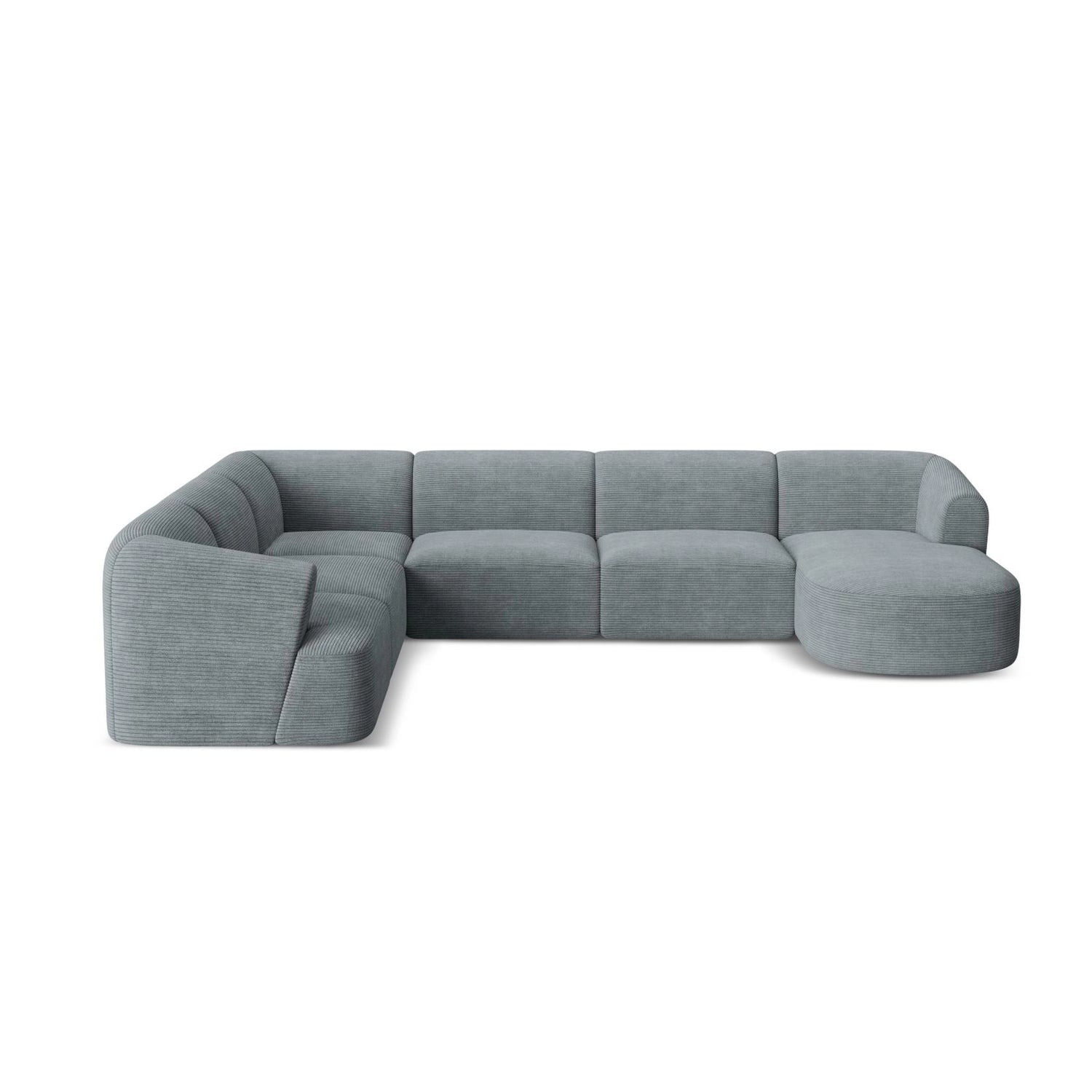 Campi 7-Sitzer Panorama Ecksofa, Linke Seite, aus Cord in Dunkelgrau (Lincoln 94D), Beine aus Schwarzes Plastik, 330x255x70 cm von Cosmopolitan Design – Bild 5