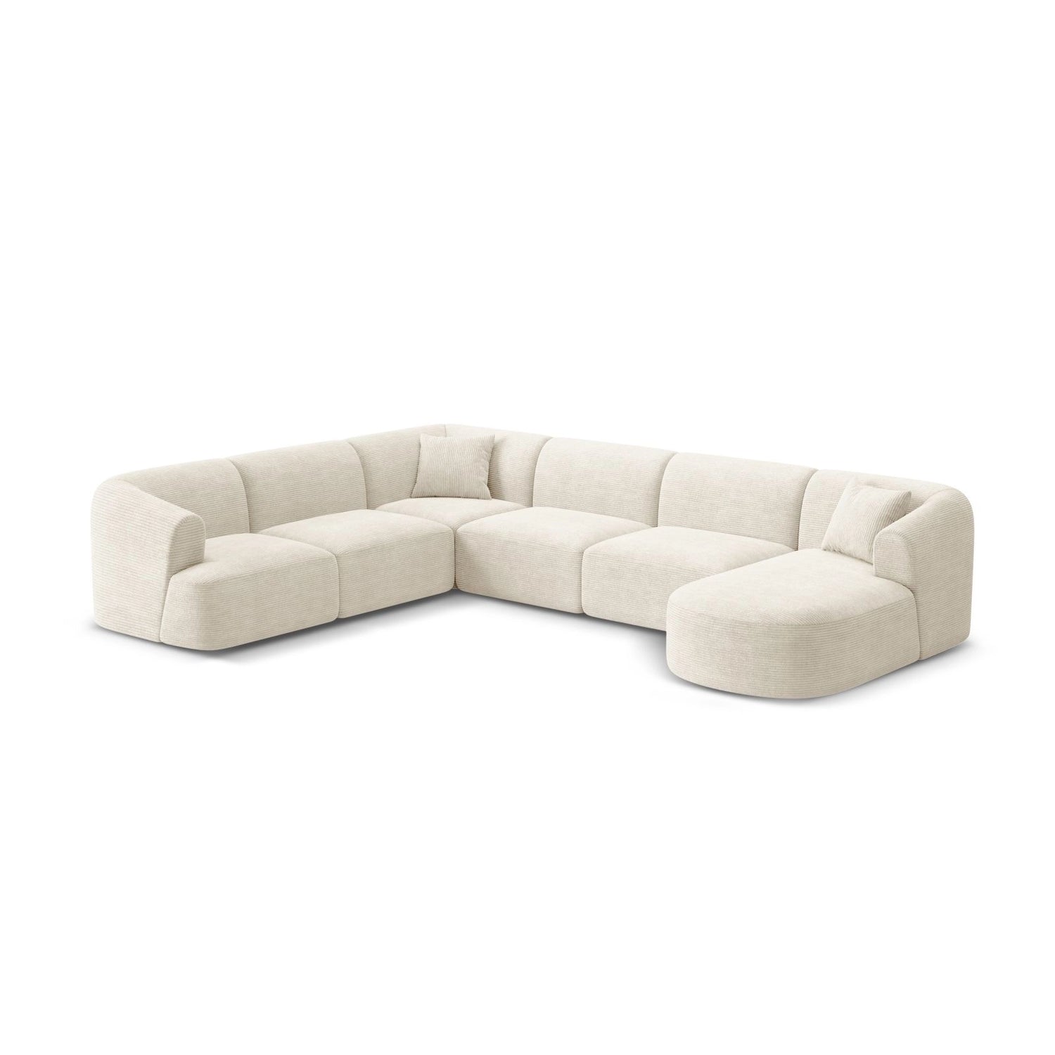 Campi 7-Sitzer Panorama Ecksofa, Linke Seite, aus Cord in Elfenbein (Lincoln 01D), Beine aus Schwarzes Plastik, 330x255x70 cm von Cosmopolitan Design – Bild 4