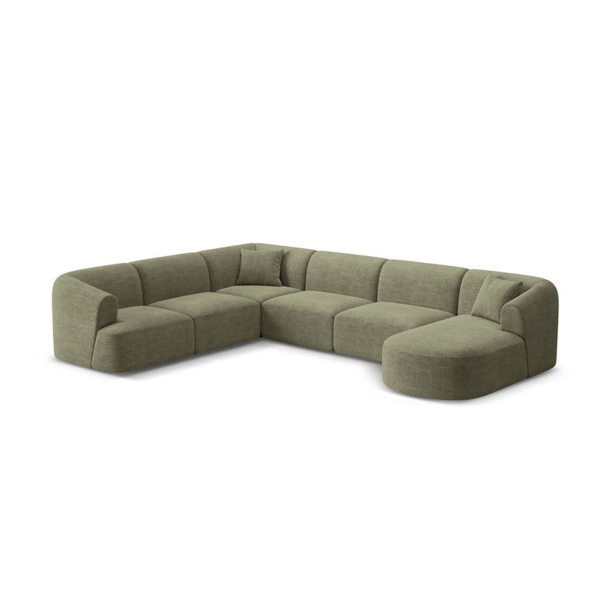 Campi 7-Sitzer Panorama Ecksofa, Linke Seite, aus Cord in Moosgrün (Lincoln 37D), Beine aus Schwarzes Plastik, 330x255x70 cm von Cosmopolitan Design – Bild 4
