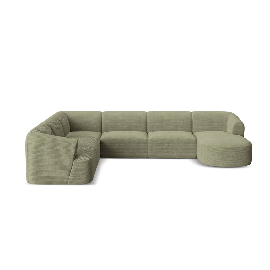 Campi 7-Sitzer Panorama Ecksofa, Linke Seite, aus Cord in Moosgrün (Lincoln 37D), Beine aus Schwarzes Plastik, 330x255x70 cm von Cosmopolitan Design – Bild 5