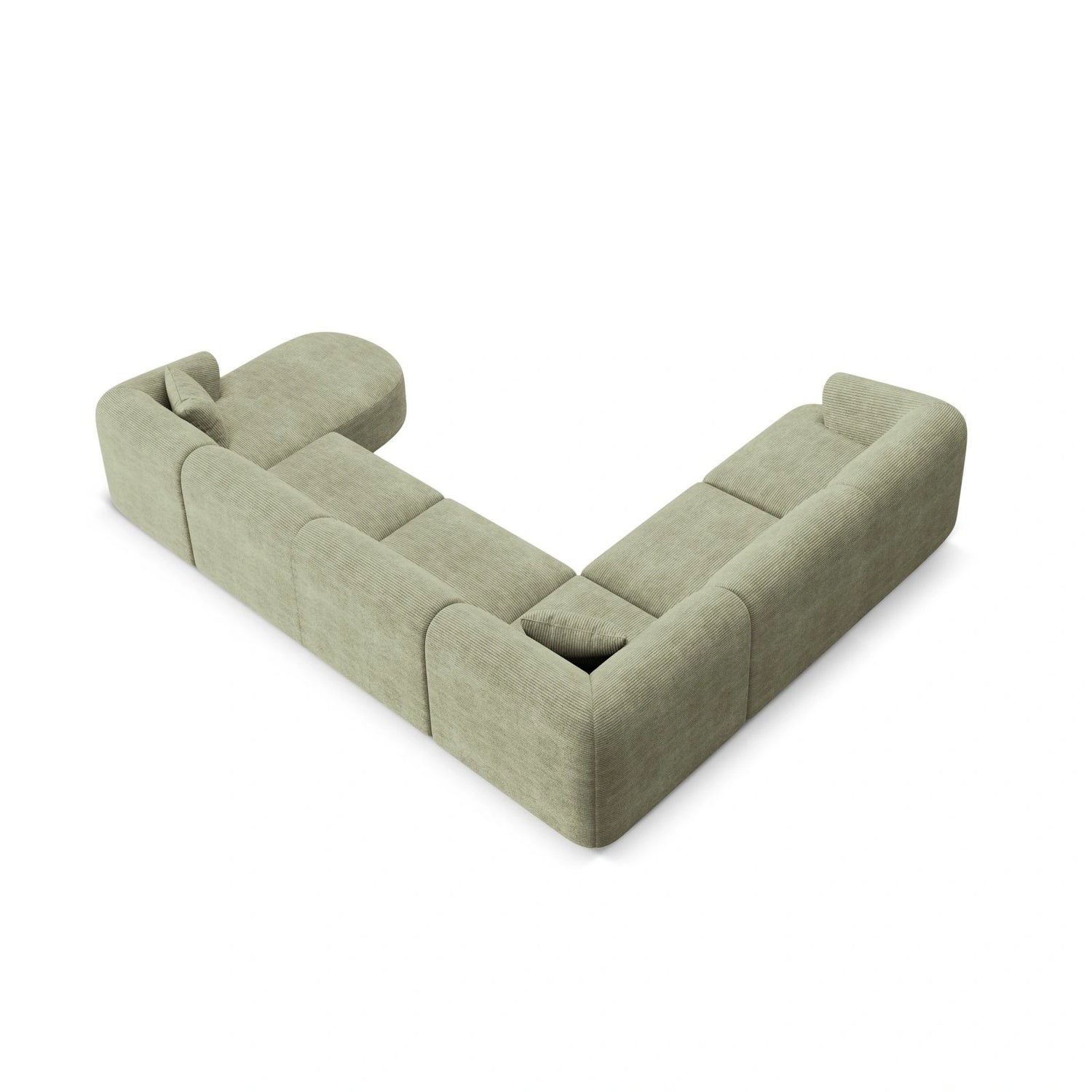 Campi 7-Sitzer Panorama Ecksofa, Linke Seite, aus Cord in Moosgrün (Lincoln 37D), Beine aus Schwarzes Plastik, 330x255x70 cm von Cosmopolitan Design – Bild 6