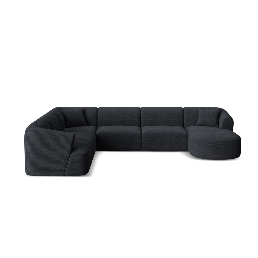 Campi 7-Sitzer Panorama Ecksofa, Linke Seite, aus Cord in Schwarz (Lincoln 100D), Beine aus Schwarzes Plastik, 330x255x70 cm von Cosmopolitan Design – Bild 1