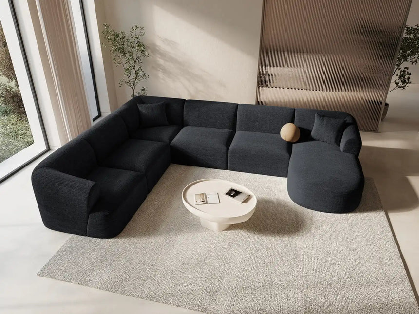 Campi 7-Sitzer Panorama Ecksofa, Linke Seite, aus Cord in Schwarz (Lincoln 100D), Beine aus Schwarzes Plastik, 330x255x70 cm von Cosmopolitan Design – Bild 2