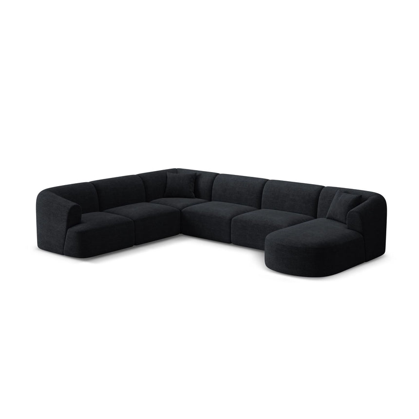 Campi 7-Sitzer Panorama Ecksofa, Linke Seite, aus Cord in Schwarz (Lincoln 100D), Beine aus Schwarzes Plastik, 330x255x70 cm von Cosmopolitan Design – Bild 4