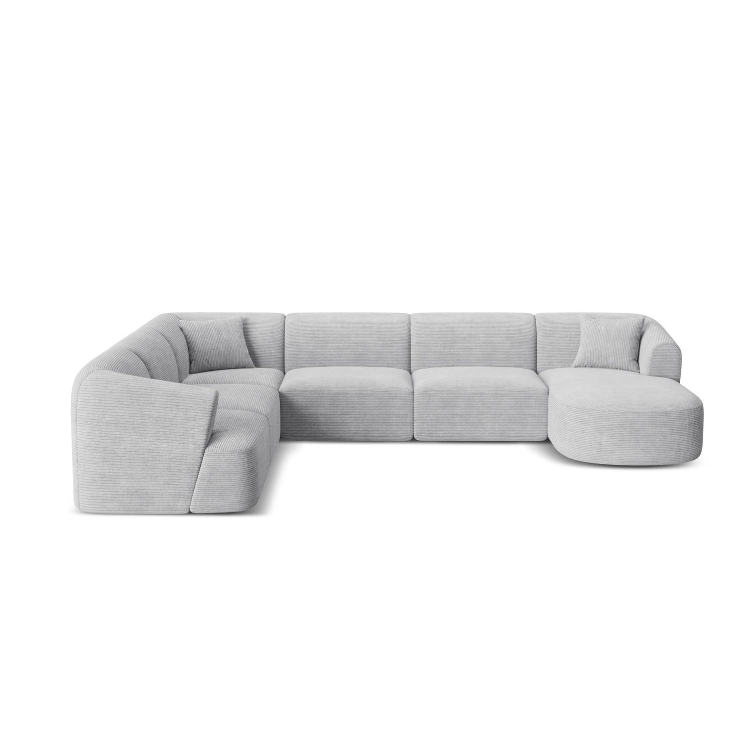 Campi 7-Sitzer Panorama Ecksofa, Linke Seite, aus Cord in Silber (Lincoln 84D), Beine aus Schwarzes Plastik, 330x255x70 cm von Cosmopolitan Design – Bild 1