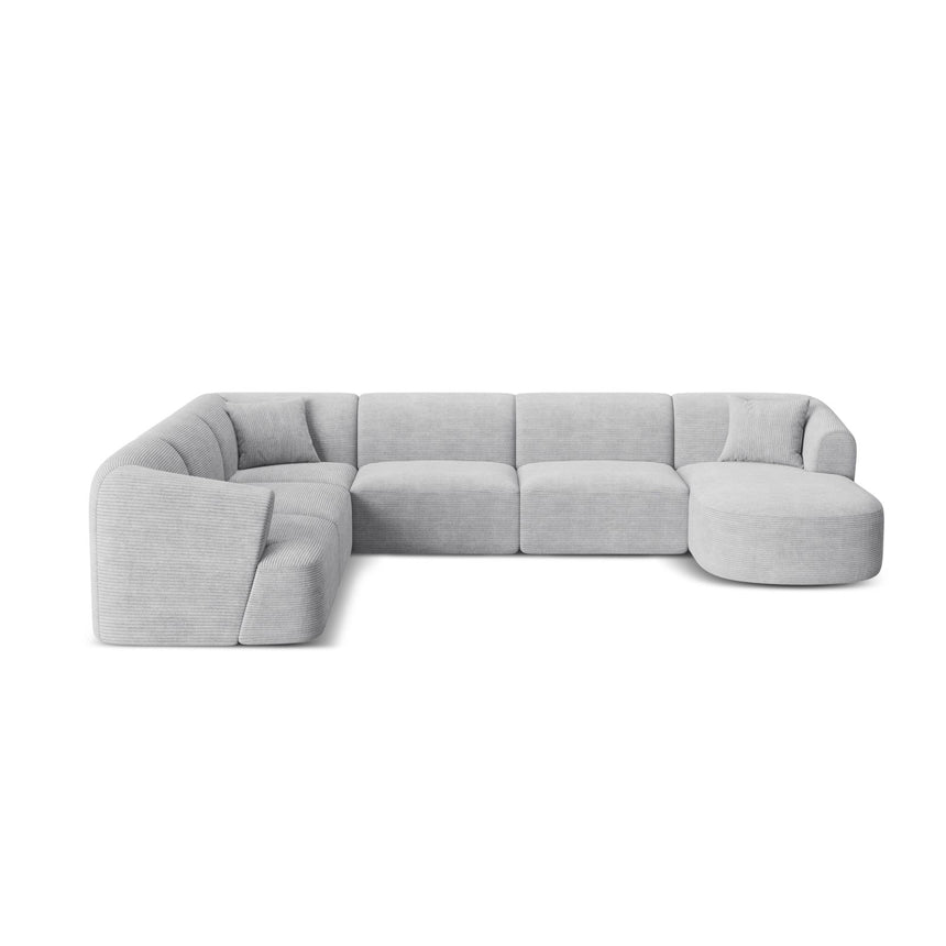 Campi 7-Sitzer Panorama Ecksofa, Linke Seite, aus Cord in Silber (Lincoln 84D), Beine aus Schwarzes Plastik, 330x255x70 cm von Cosmopolitan Design – Bild 1