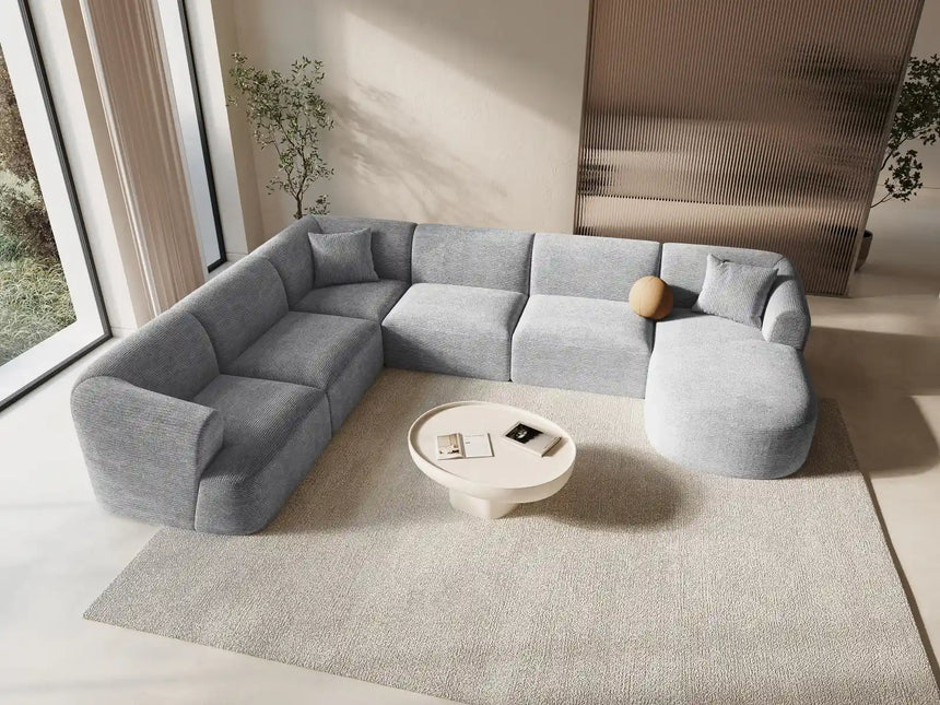 Campi 7-Sitzer Panorama Ecksofa, Linke Seite, aus Cord in Silber (Lincoln 84D), Beine aus Schwarzes Plastik, 330x255x70 cm von Cosmopolitan Design – Bild 2