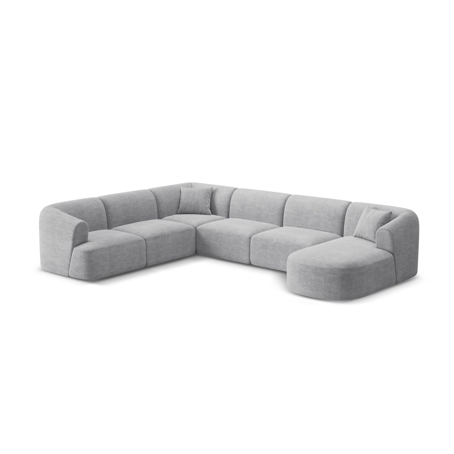 Campi 7-Sitzer Panorama Ecksofa, Linke Seite, aus Cord in Silber (Lincoln 84D), Beine aus Schwarzes Plastik, 330x255x70 cm von Cosmopolitan Design – Bild 4