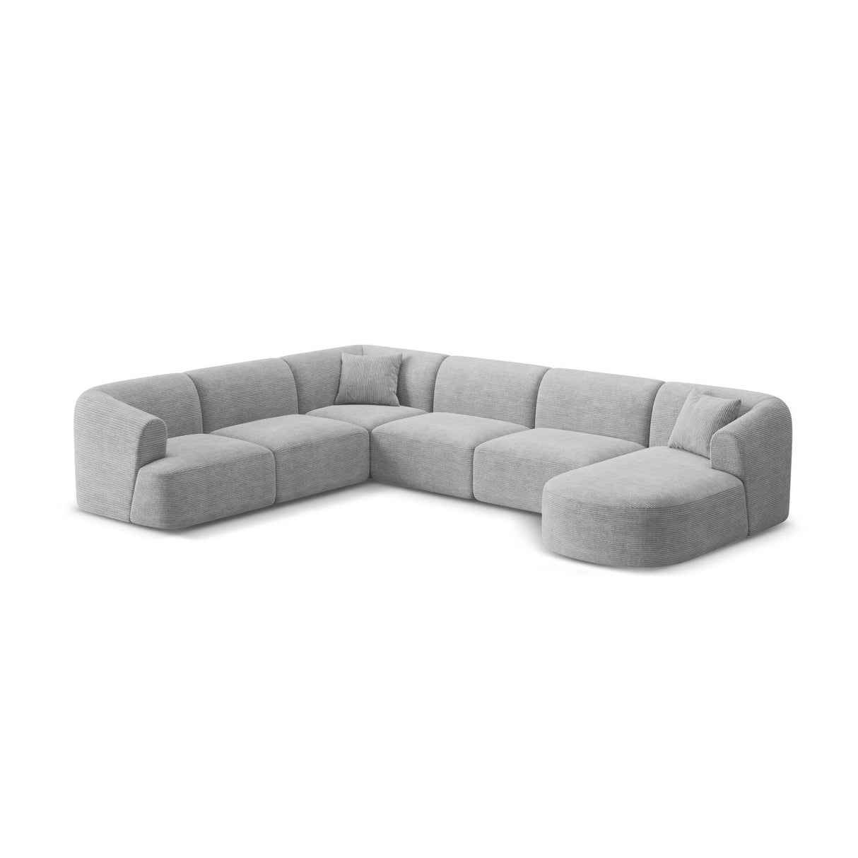 Campi 7-Sitzer Panorama Ecksofa, Linke Seite, aus Cord in Silber (Lincoln 84D), Beine aus Schwarzes Plastik, 330x255x70 cm von Cosmopolitan Design – Bild 4