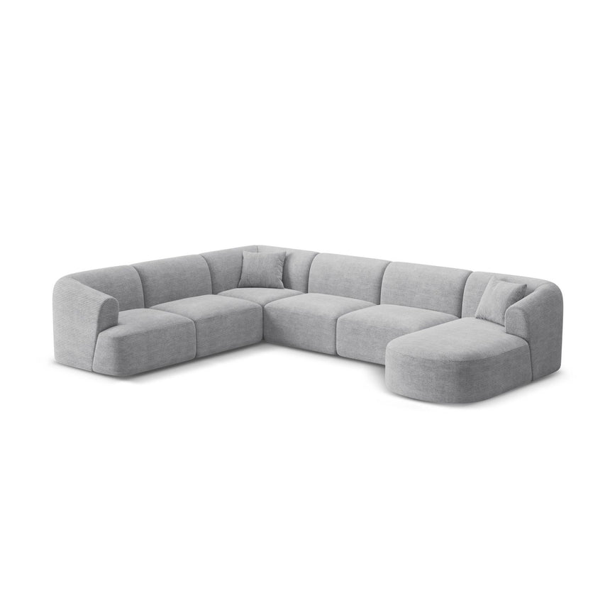Campi 7-Sitzer Panorama Ecksofa, Linke Seite, aus Cord in Silber (Lincoln 84D), Beine aus Schwarzes Plastik, 330x255x70 cm von Cosmopolitan Design – Bild 4