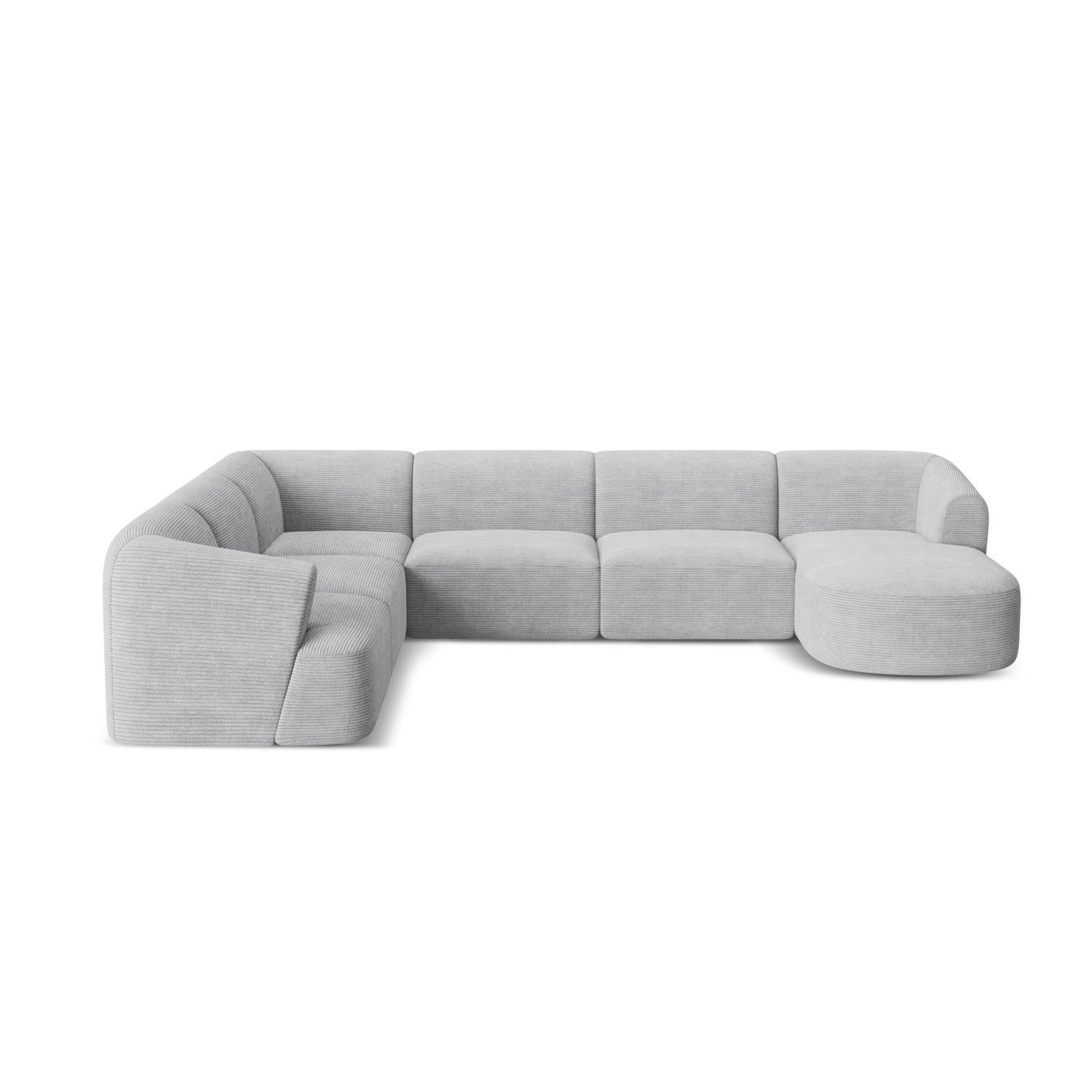Campi 7-Sitzer Panorama Ecksofa, Linke Seite, aus Cord in Silber (Lincoln 84D), Beine aus Schwarzes Plastik, 330x255x70 cm von Cosmopolitan Design – Bild 5