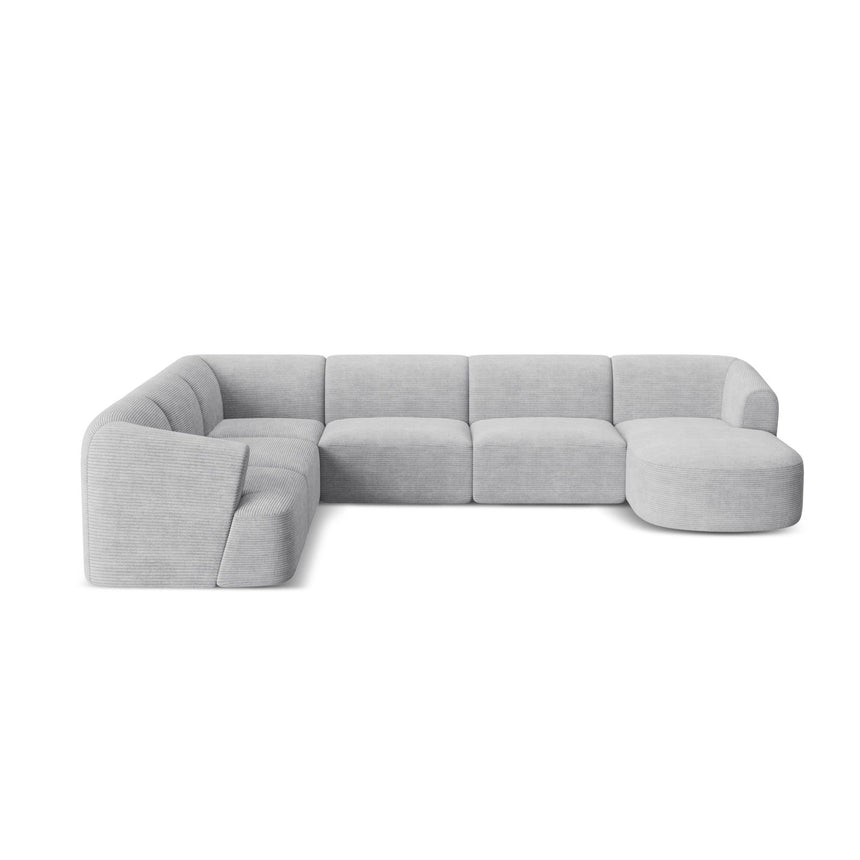 Campi 7-Sitzer Panorama Ecksofa, Linke Seite, aus Cord in Silber (Lincoln 84D), Beine aus Schwarzes Plastik, 330x255x70 cm von Cosmopolitan Design – Bild 5