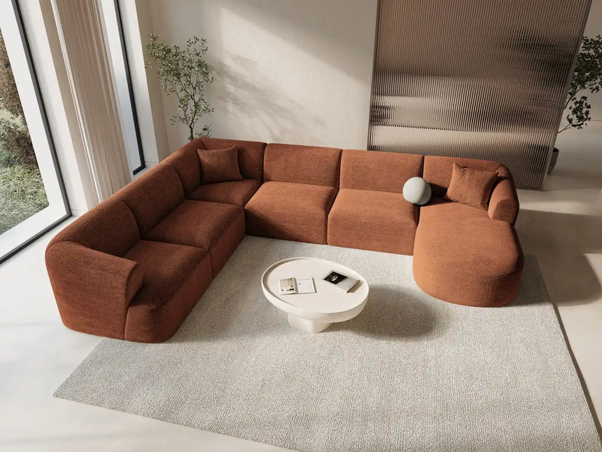 Campi 7-Sitzer Panorama Ecksofa, Linke Seite, aus Cord in Terrakotta (Lincoln 52D), Beine aus Schwarzes Plastik, 330x255x70 cm von Cosmopolitan Design – Bild 2