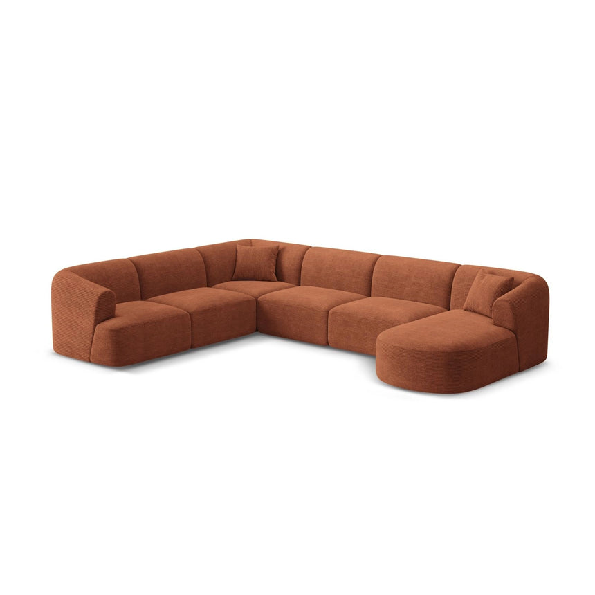 Campi 7-Sitzer Panorama Ecksofa, Linke Seite, aus Cord in Terrakotta (Lincoln 52D), Beine aus Schwarzes Plastik, 330x255x70 cm von Cosmopolitan Design – Bild 4