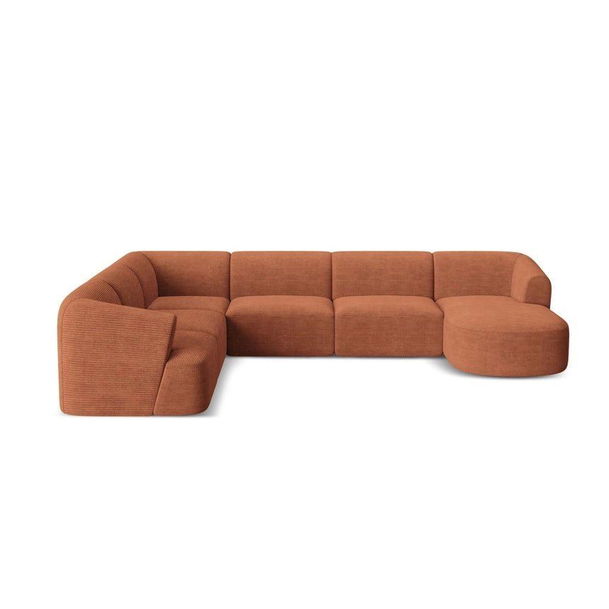 Campi 7-Sitzer Panorama Ecksofa, Linke Seite, aus Cord in Terrakotta (Lincoln 52D), Beine aus Schwarzes Plastik, 330x255x70 cm von Cosmopolitan Design – Bild 5