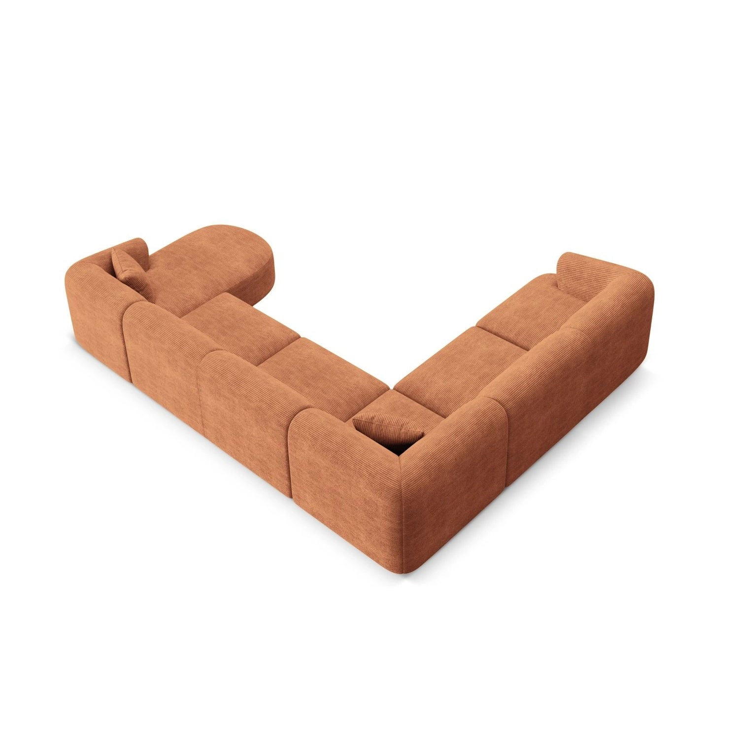 Campi 7-Sitzer Panorama Ecksofa, Linke Seite, aus Cord in Terrakotta (Lincoln 52D), Beine aus Schwarzes Plastik, 330x255x70 cm von Cosmopolitan Design – Bild 6