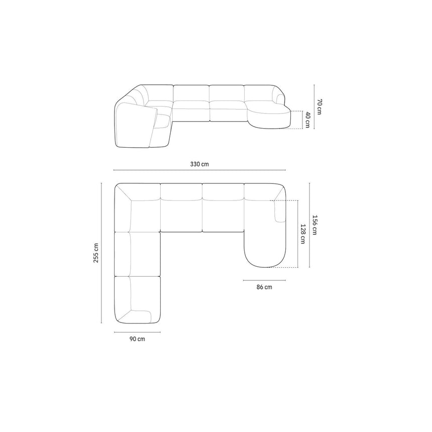 Campi 7-Sitzer Panorama Ecksofa, Linke Seite, aus Samt, Cord oder Strukturstoff, 330x255x70 cm von Cosmopolitan Design – Bild 3