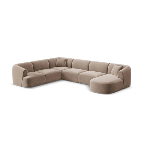 Campi 7-Sitzer Panorama Ecksofa, Linke Seite, aus Samt in Dunkelbeige (Vogue 3), Beine aus Schwarzes Plastik, 330x255x70 cm von Cosmopolitan Design – Bild 4