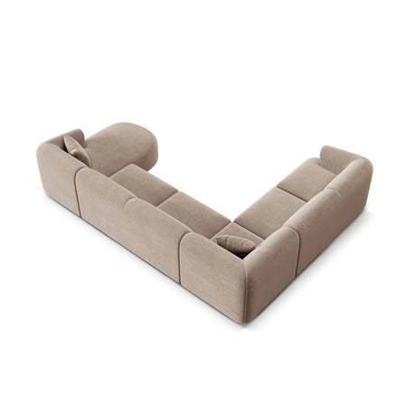 Campi 7-Sitzer Panorama Ecksofa, Linke Seite, aus Samt in Dunkelbeige (Vogue 3), Beine aus Schwarzes Plastik, 330x255x70 cm von Cosmopolitan Design – Bild 6