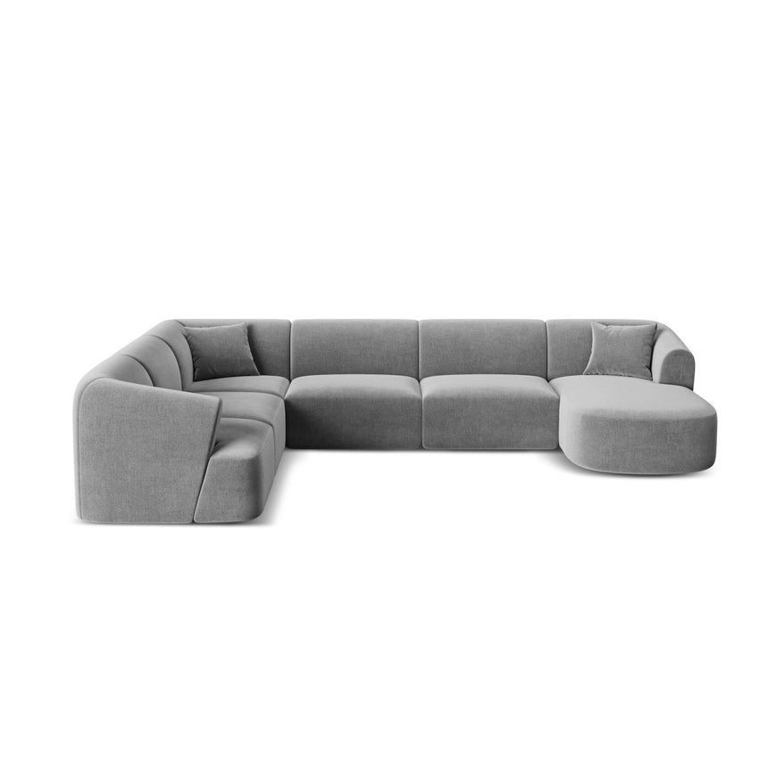 Campi 7-Sitzer Panorama Ecksofa, Linke Seite, aus Samt in Grau (Vogue 15), Beine aus Schwarzes Plastik, 330x255x70 cm von Cosmopolitan Design – Bild 1