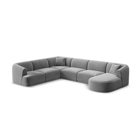 Campi 7-Sitzer Panorama Ecksofa, Linke Seite, aus Samt in Grau (Vogue 15), Beine aus Schwarzes Plastik, 330x255x70 cm von Cosmopolitan Design – Bild 4