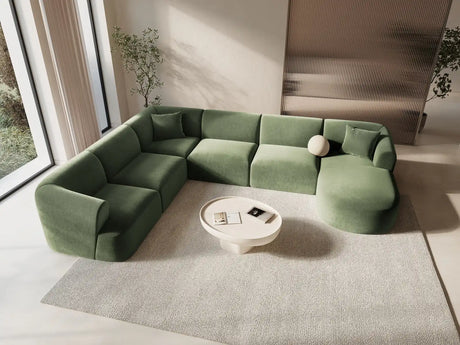 Campi 7-Sitzer Panorama Ecksofa, Linke Seite, aus Samt in Grün (Vogue 11), Beine aus Schwarzes Plastik, 330x255x70 cm von Cosmopolitan Design – Bild 2
